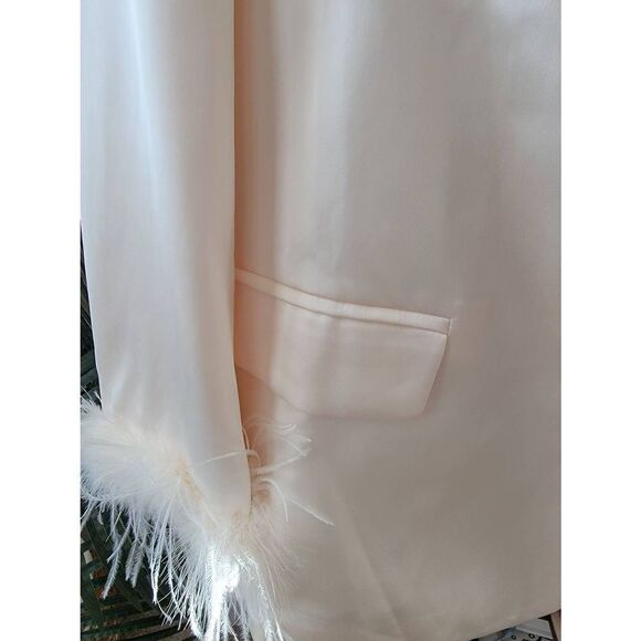 Ivory/Cream Glam Satin Feather Cuff Blazer - Picture 7 of 10